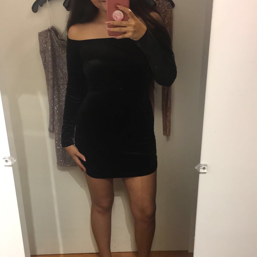Black VELVET off the shoulder dress